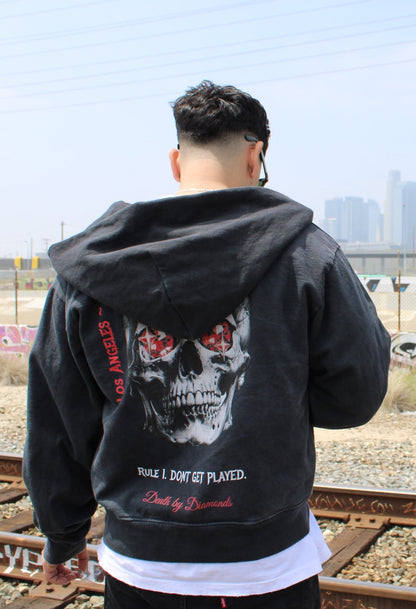 DEATH BY DIAMONDS BLACK ZIP UP HOODIE